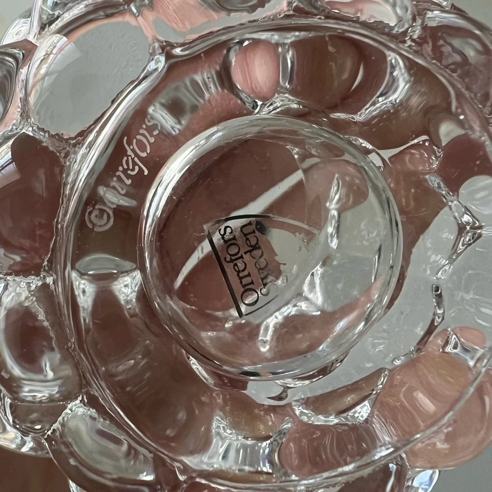 Orrefors Crystal Raspberry Candle Holder Made in Sweden Signed.